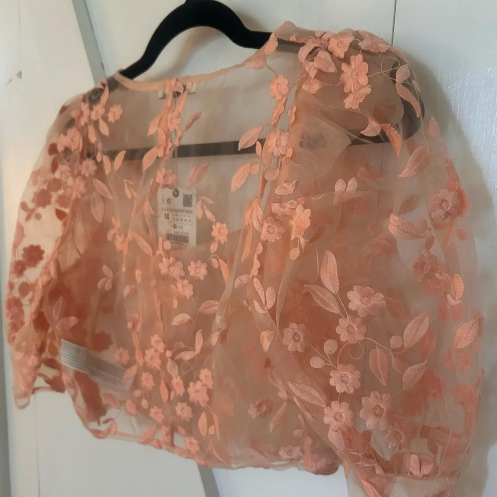 Zara Women's Floral Sheer Crop Top - Peach NWT - Picture 6 of 6